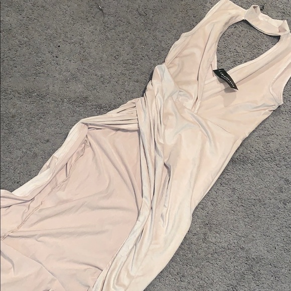 Nude Suede High Split Dress - Picture 5 of 5